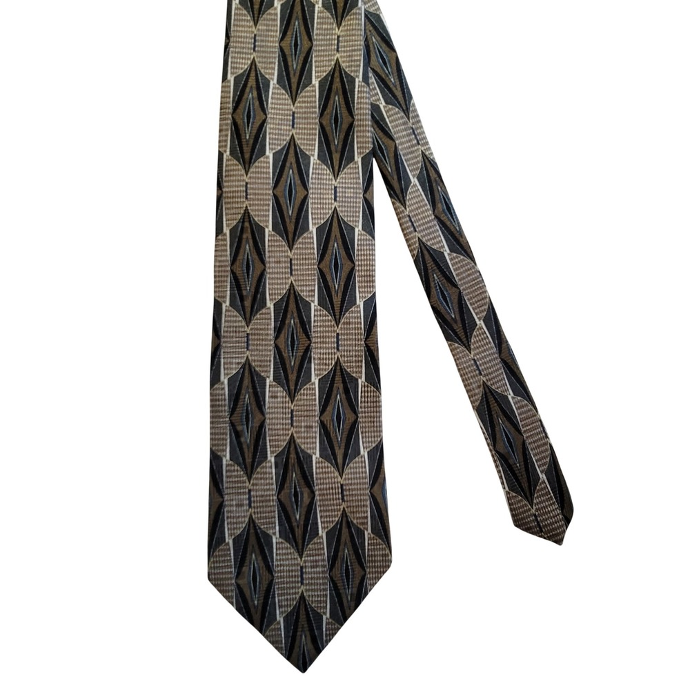 Palatina Silk Necktie Mens OS Brown Grey Blue Geometric Diamond Made in USA